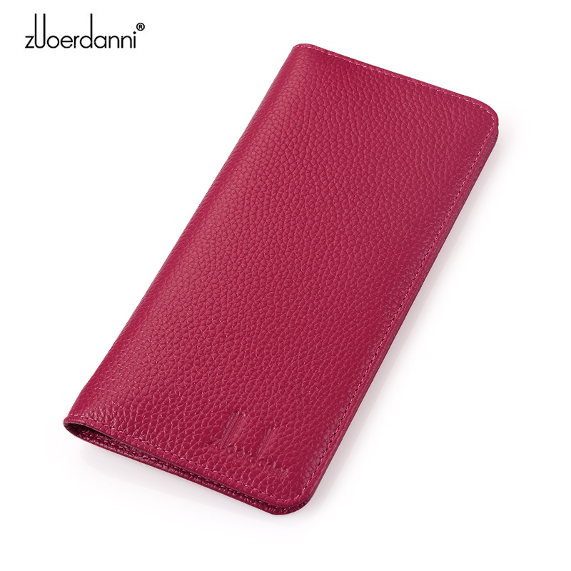Leather Work Folder - 女性用の超薄型レザーウォレット,長くて柔らかい,カードホルダー付き,多機能,高品質,4色で利用可能
