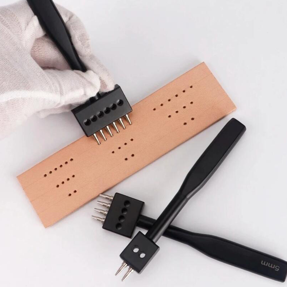 Rivet Setter Tool - 黒色のプロングパンチツールセット3個入り、革用丸穴パンチ、2/4/6mm間隔、DIYダイヤモンドレースステッチングチゼルクラフトキット