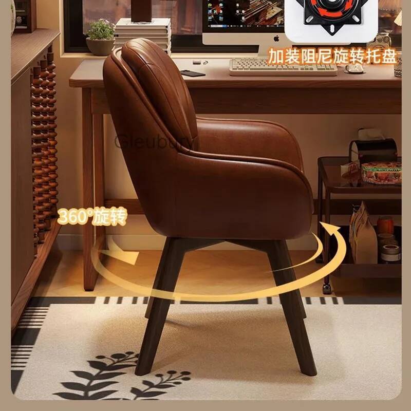 Leatherwork Table - レザーヴィンテージコンピュータチェア 360度回転木製人間工学に基づいたデスクチェア快適な学習室寝室ホームオフィス家具