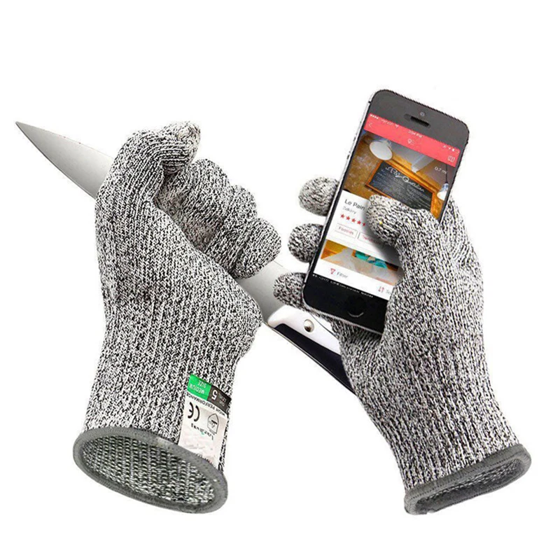 Leveling Leatherworking - 耐切創レベル5、3本のタッチスクリーン対応指付きカット耐性グローブ、DIY木工、レザークラフト、キッチン、切断ハンドル、ガラス用