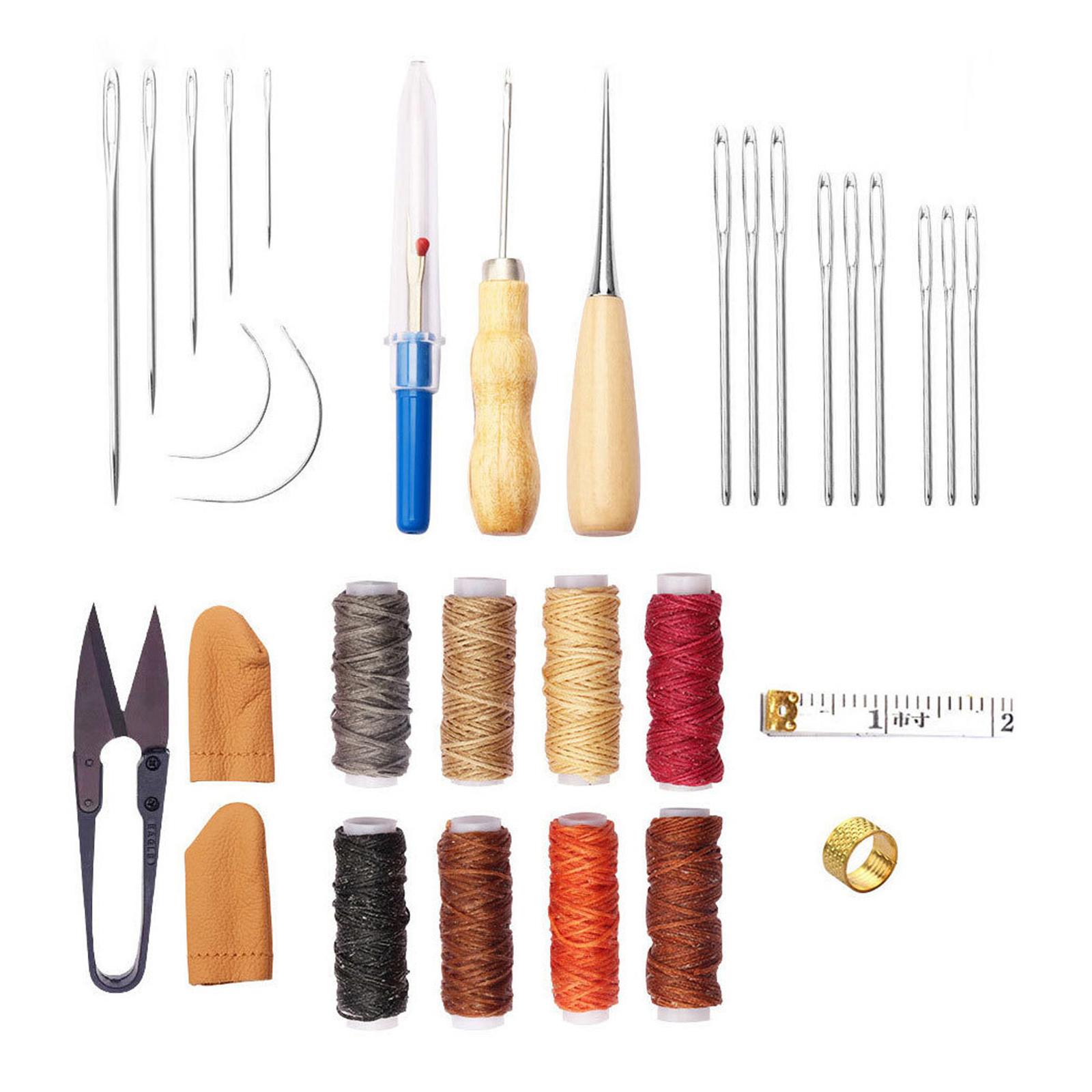 Leatherwork Beginner Tools - 32点入りレザーツールキット レザークラフト製作 ステッチング レザーソーイング 修理キット 初心者向けレザー加工ツールセット