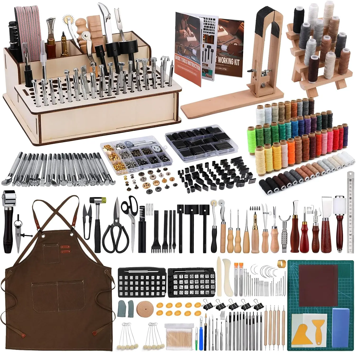 Leatherwork Beginner Tools - 628点入り革細工ツールセット（初心者向け）、革用ポニー、ツールボックス、スタンプ付き