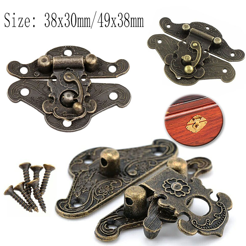 Leatherwork Hardware - 5/10 個ヴィンテージメタルハードウェア家具木箱レザーバッグハードウェア装飾ラッチクラスプロック南京錠掛け金ネジ付き