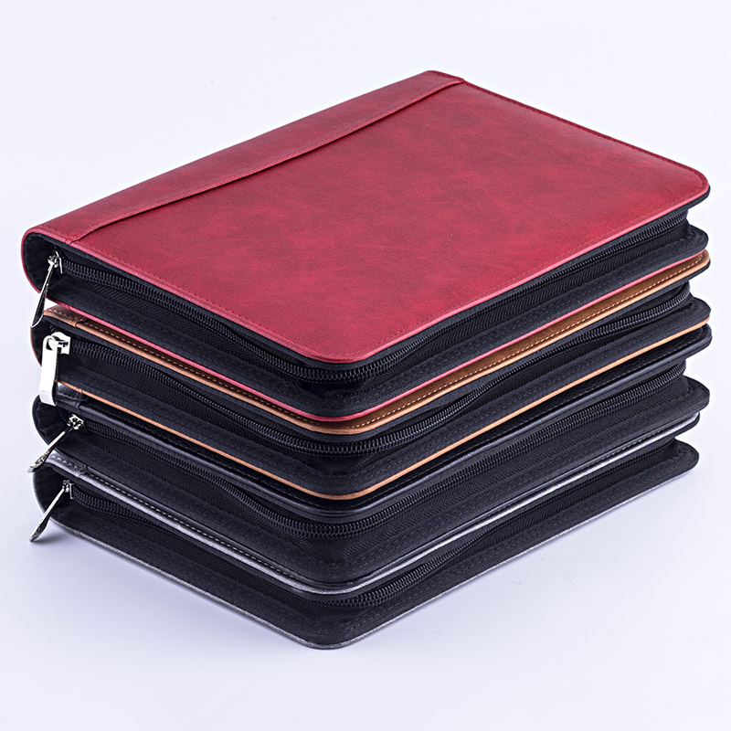 Leather Work Folder - A5 padfolioドキュメントバッグ電卓ジッパーficharioバインダーノートブックブリーフケースエグゼクティブスパイラル6リングノートブック
