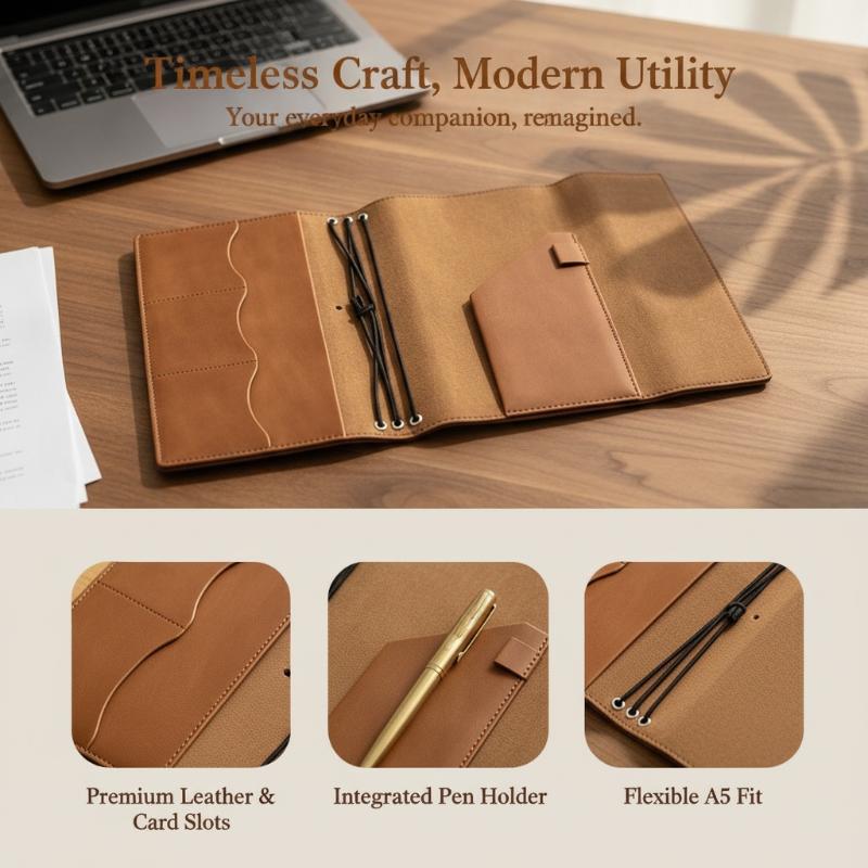 Leatherwork Journal - 詰め替え可能なクレイジーホースレザーバインダーオーガナイザー、学生の勉強や仕事、日記用のヴィンテージコンパクトノート