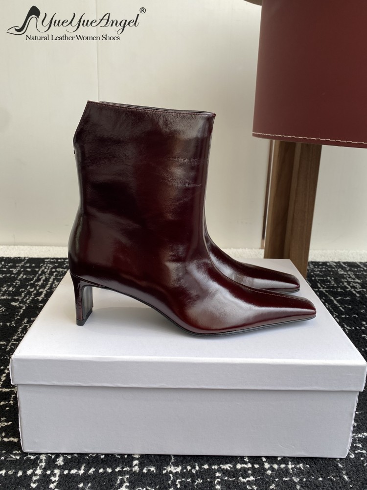Leatherwork In French - エレガントな女性フレンチスタイルジッパーワークハイシンヒールシープスキン本革アンクルブーツハイトップスクエアトゥレディースシューズ