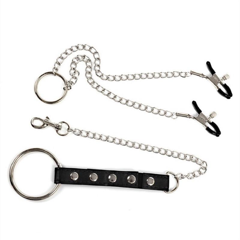Leatherwork Clamp - セクシーなPUレザー製ペニスリング（男性用）、乳首クランプ、乳首クリップチェーン、ボンデージ、射精遅延、カップル向けセックストイ