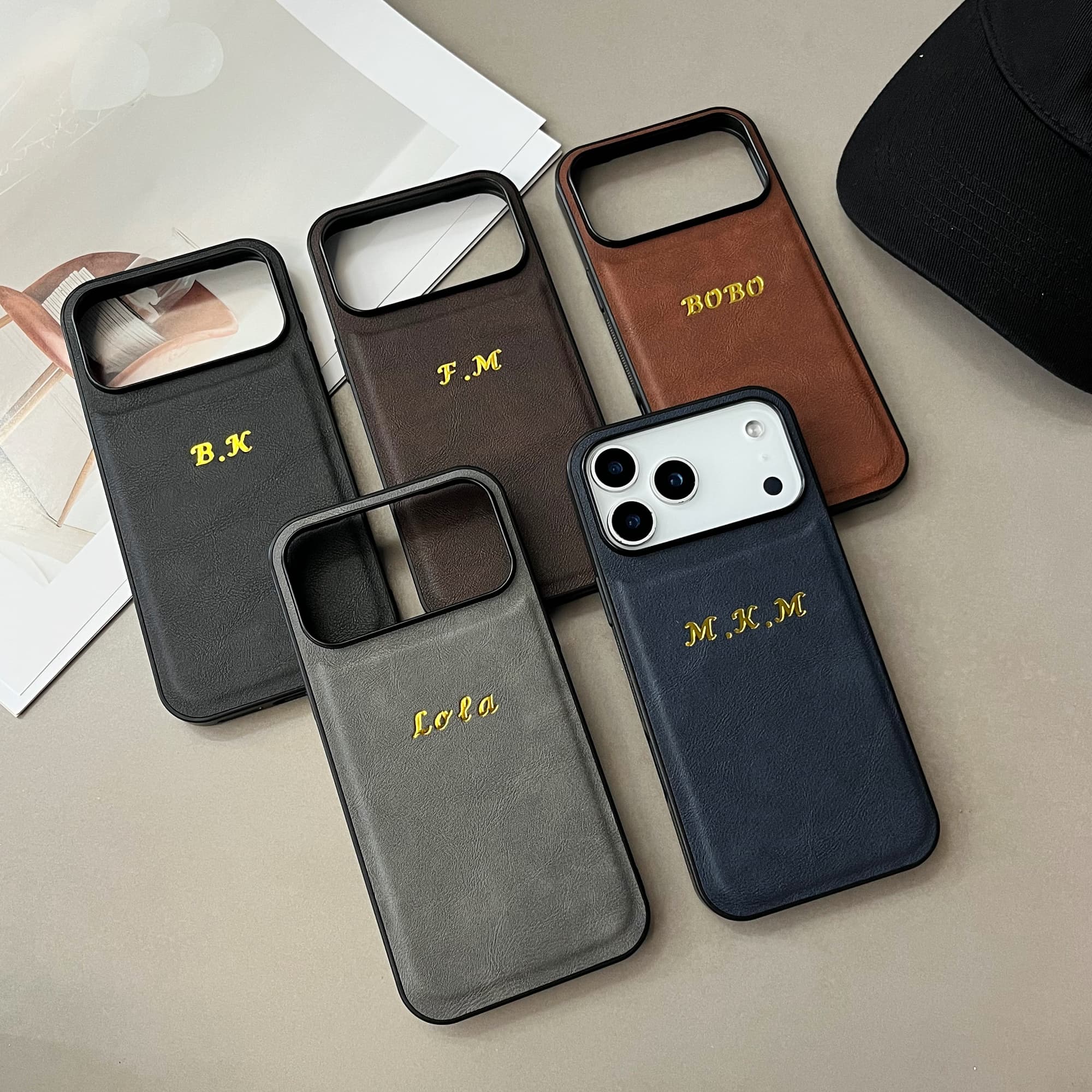 Leatherwork Embossing - 高級カスタムネームゴールド箔押しスマホケース iPhone 11 12 13 14