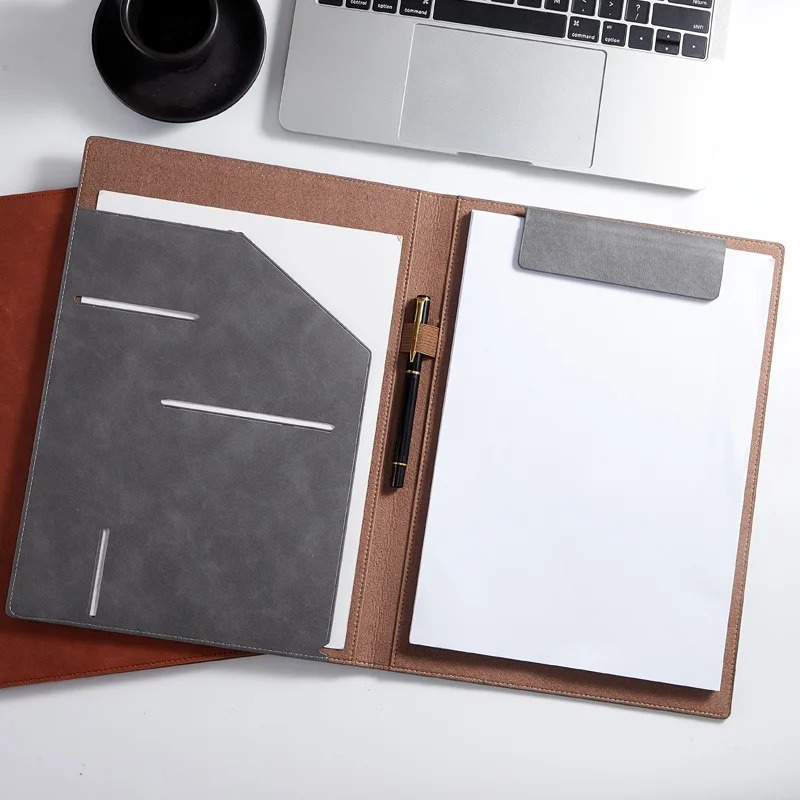 ブラックA4会議用レザーポートフォリオフォルダ磁気クリップボ - Leather Work Folder のレビューと価格