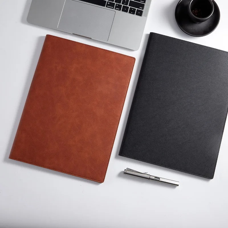 ブラックA4会議用レザーポートフォリオフォルダ磁気クリップボ - Leather Work Folder のレビューと価格