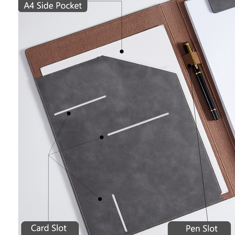 ブラックA4会議用レザーポートフォリオフォルダ磁気クリップボ - Leather Work Folder のレビューと価格