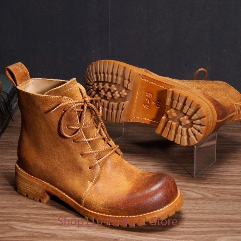 手作りレトロデザートブーツメンズ本革耐摩耗性厚底牛革ウエスタ - Leather Work Western のレビューと価格