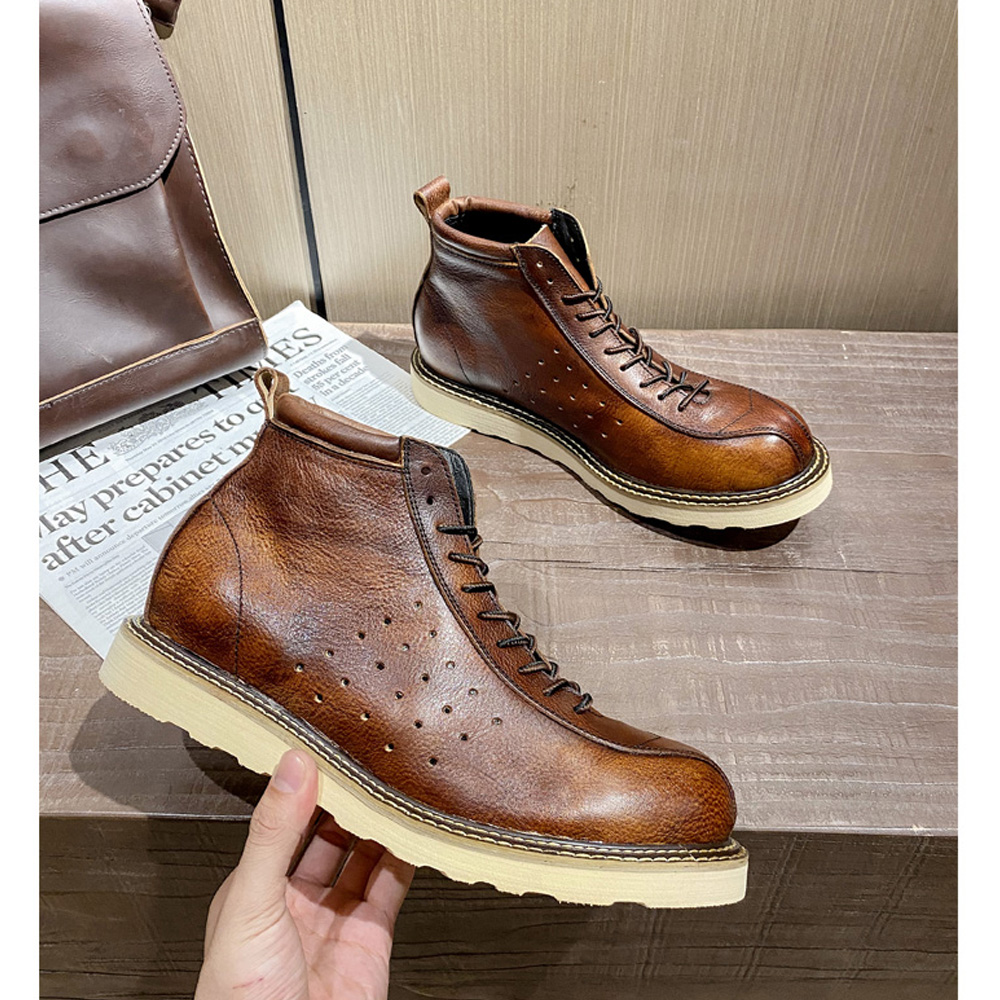 メンズ本革中空チェルシーブーツ英国風ハイカットレザーシューズ - Leather Work Western のレビューと価格