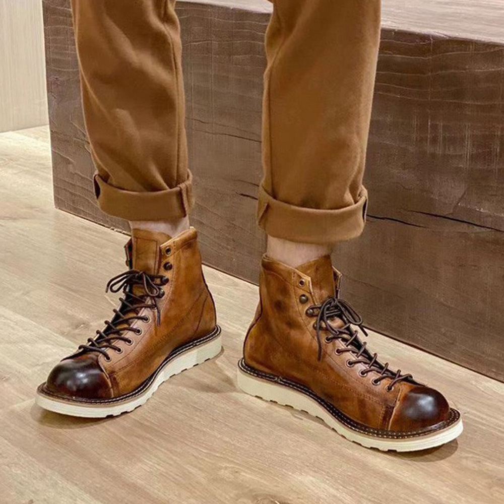 メンズ本革中空チェルシーブーツ英国風ハイカットレザーシューズ - Leather Work Western のレビューと価格