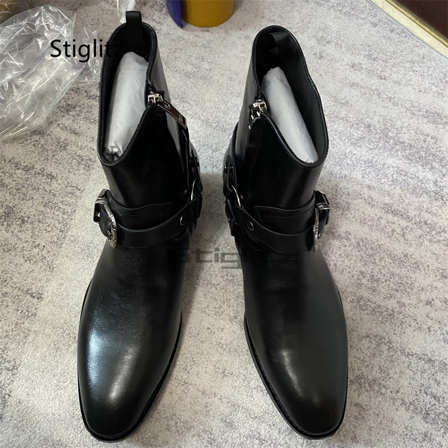 メンズベルトバックルアンクルブーツブラック本革ジップビジネス - Leather Work Western のレビューと価格