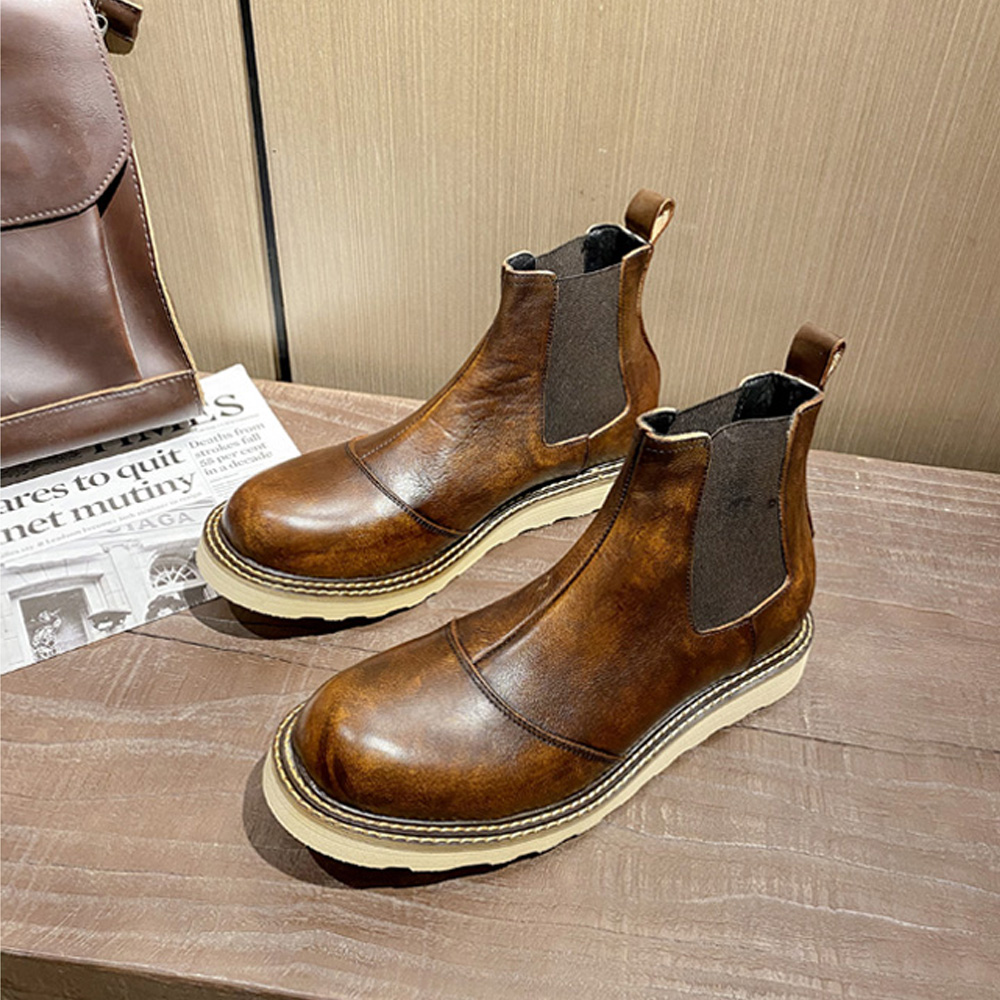 レトロメンズ本革チェルシーブーツハイカットレザーシューズアウ - Leather Work Western のレビューと価格