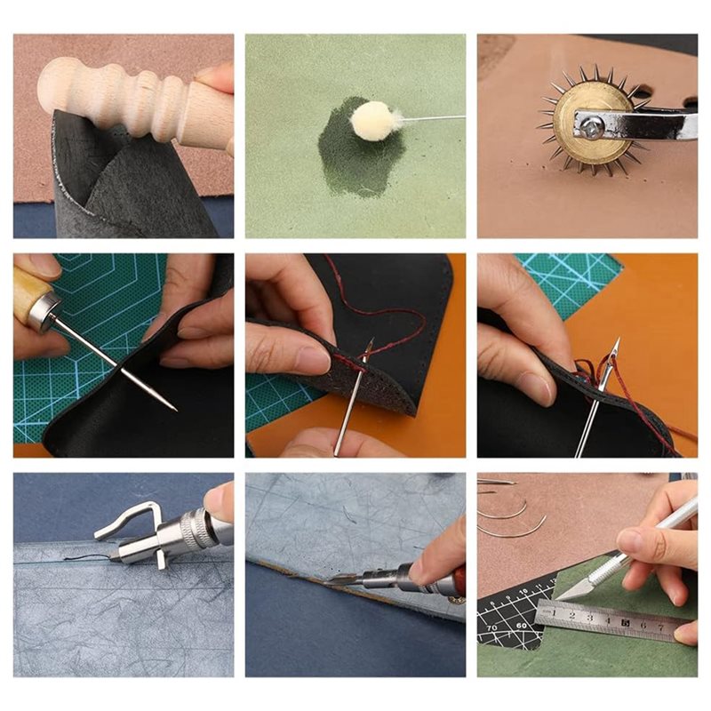 AB08-革細工ツールキット 66点セット ワックス糸、溝切 - Leatherwork Beginner Tools のレビューと価格