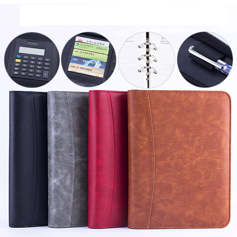 A5 padfolioドキュメントバッグ電卓ジッパーfich - Leather Work Folder のレビューと価格