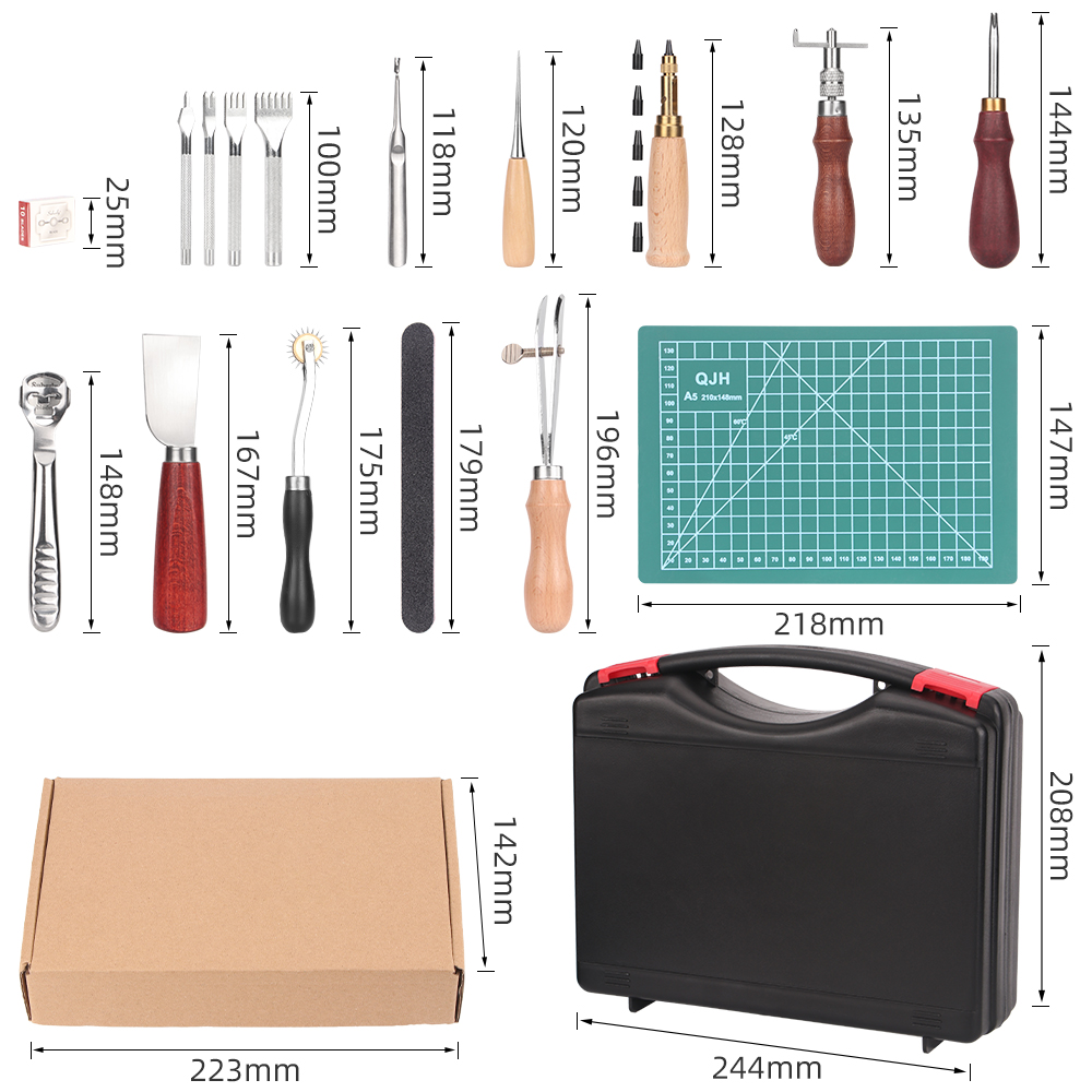 QJH 15ピース レザークラフトツールキットセット |   - Leatherwork Beginner Tools のレビューと価格