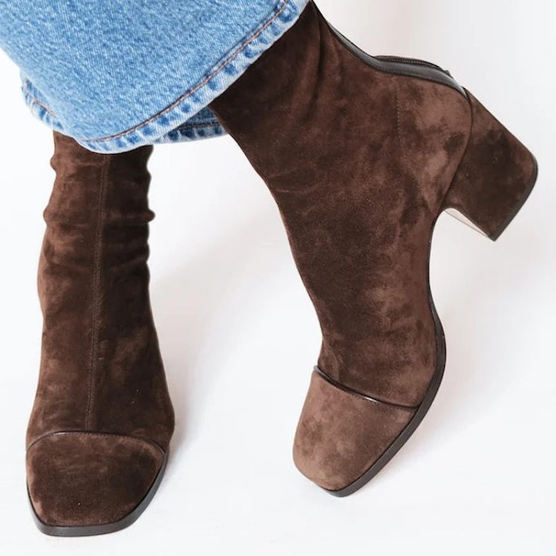 スエードレザーの女性のブーツポインテッドトゥジッパー付きウエ - Leather Work Western のレビューと価格